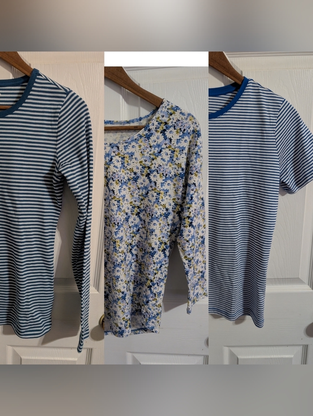 Lands End Womens Shirts Lot Of 3 Blue White Tops Striped Floral Size XS